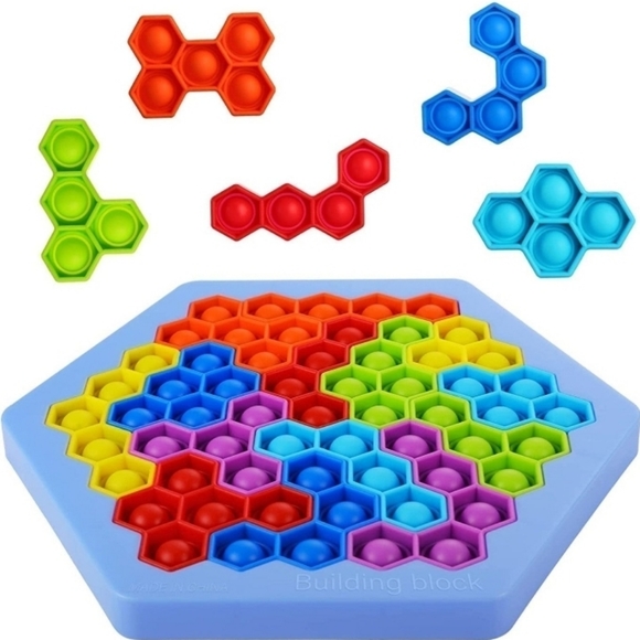 Pop Puzzle Fidget Game, Hexagon Jigsaw Push Bubble Sensory Fidget Toys, Silicone - Picture 1 of 9
